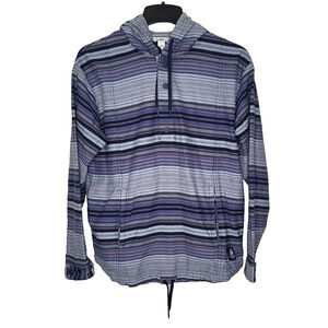 Ripzone Men's Hoodie Size M Blue Striped 1/4 Snap Buttons Waist Draw String